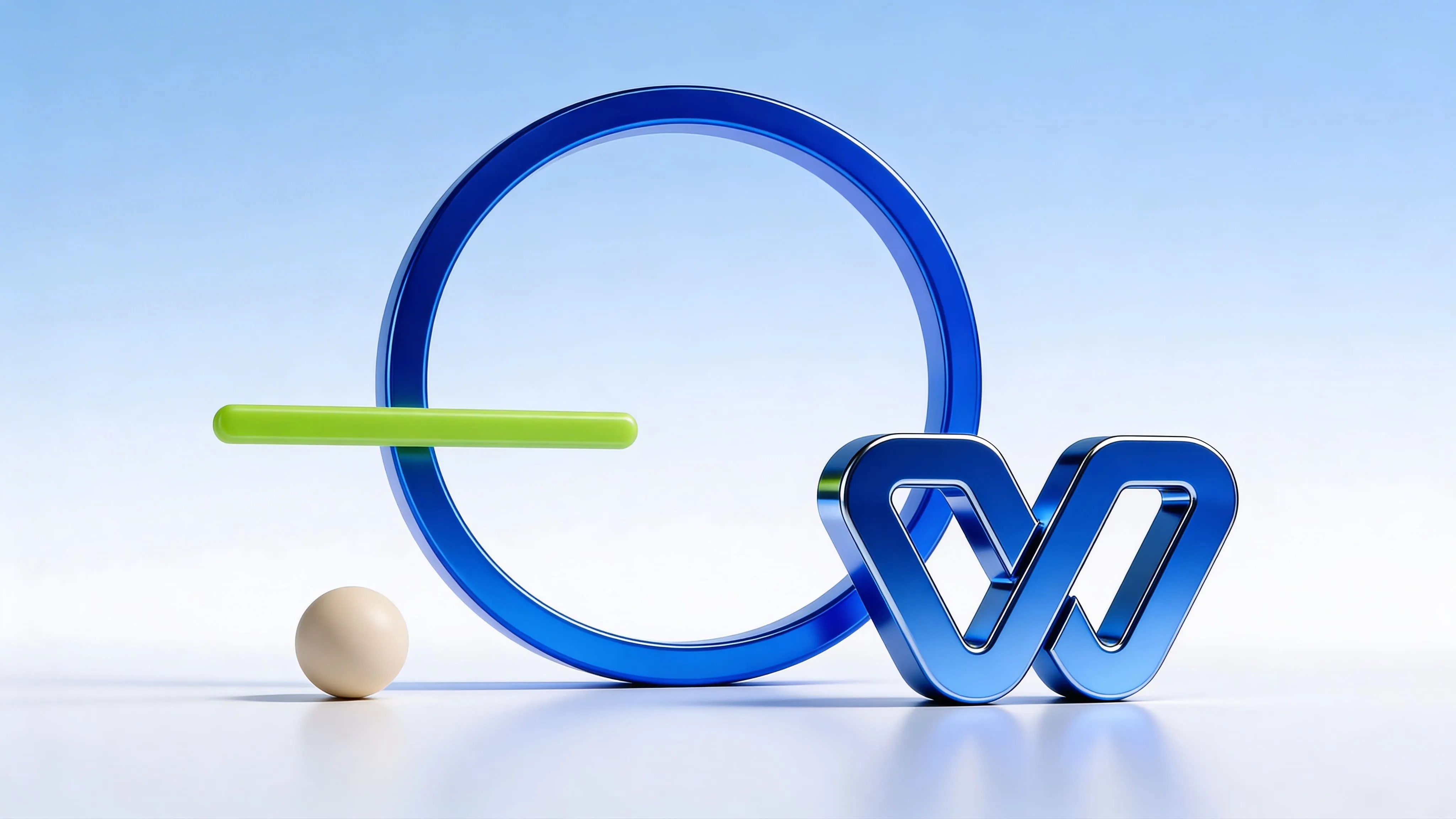 Objeto 3D de marca Wiwo con azul y verde